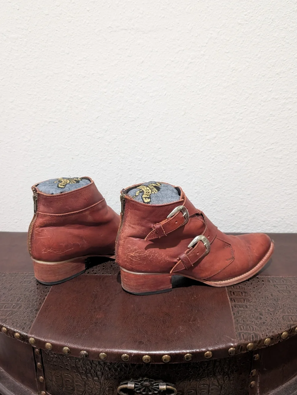 Freebird Saga Distressed Leather Buckle Booties Size 9